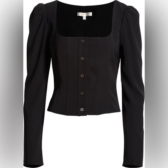 NWOT WAYF Unforgettable Long Sleeve Puff Shoulder Top - Black - Picture 7 of 9